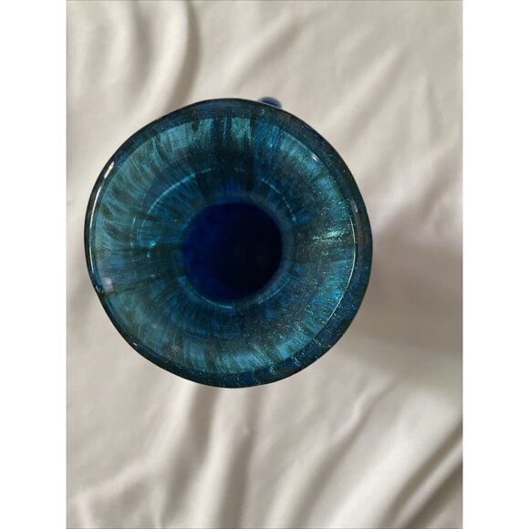 Handmade Blue & Gold Art Glass Vase With Textured Design - Decorative Accent Pie - Picture 6 of 14